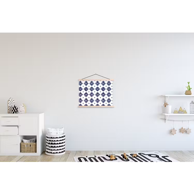 Tegelmotief - Blauw - Wit - Bloem textielposter latten blank klein 122 -kinderkamer