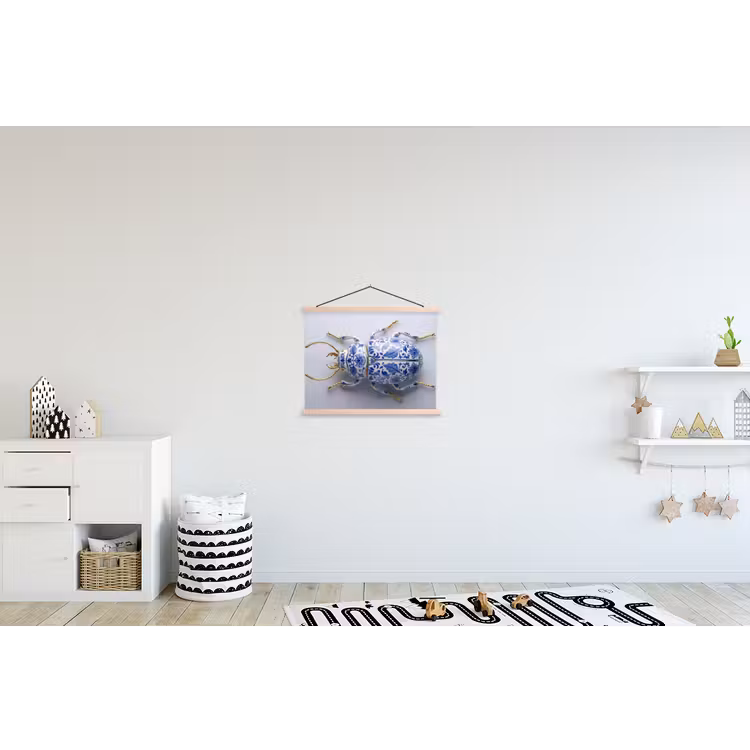 Kever - Delfts - Blauw - Goud textielposter latten blank klein -kinderkamer