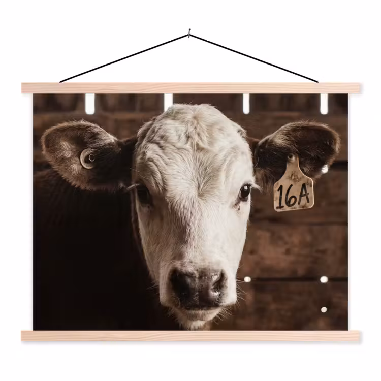 Kalf - Oormerk - Houten stal textielposter latten blank klein -3d