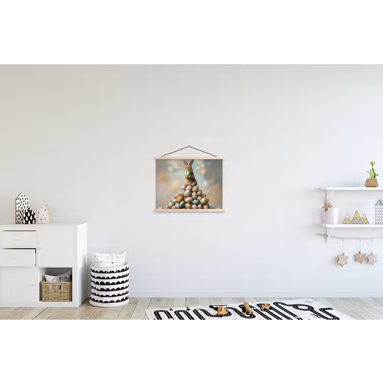 Konijn - Eieren - Kleurrijk textielposter latten blank klein -kinderkamer