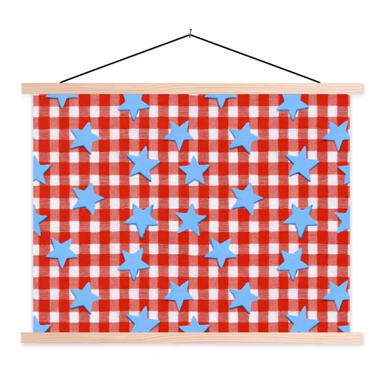 Ruit - Sterren - Rood textielposter latten blank klein 122 -3d