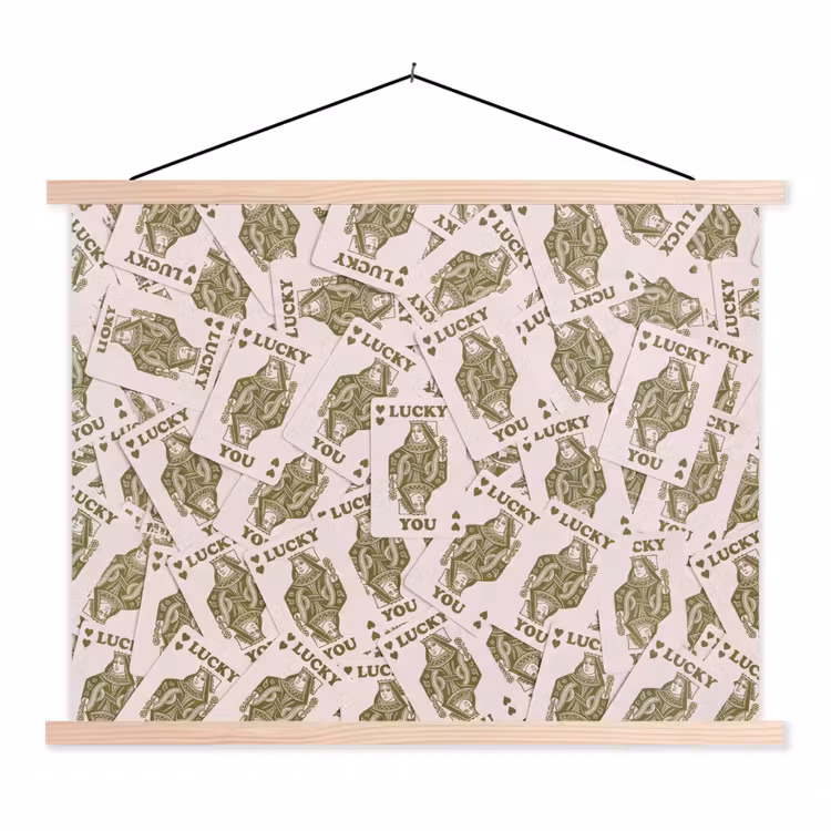 Kaarten - Koningin - Patroon - Groen - Spel textielposter latten blank klein -3d
