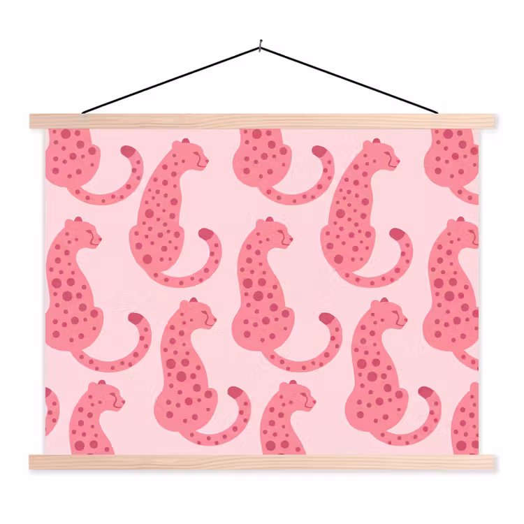 Kat - Gevlekt - Dieren - Patroon - Roze textielposter latten blank klein -3d