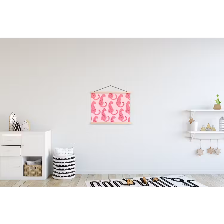 Kat - Gevlekt - Dieren - Patroon - Roze textielposter latten blank klein -kinderkamer