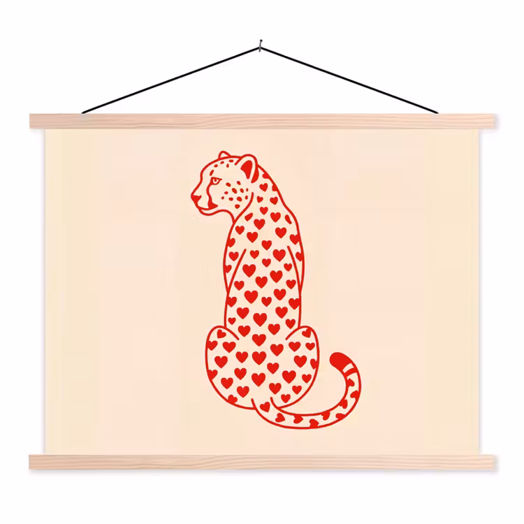 Kat - Harten - Dieren - Modern - Rood textielposter latten blank klein -3d