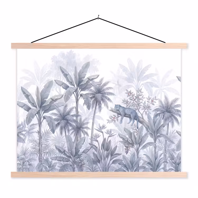 Kat - Tropisch bos - Modern - Grijs textielposter latten blank klein -3d