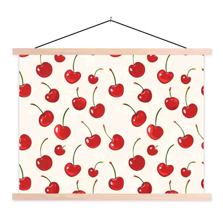 Kersen - Minimalistisch - Rood textielposter latten blank klein 122 -3d