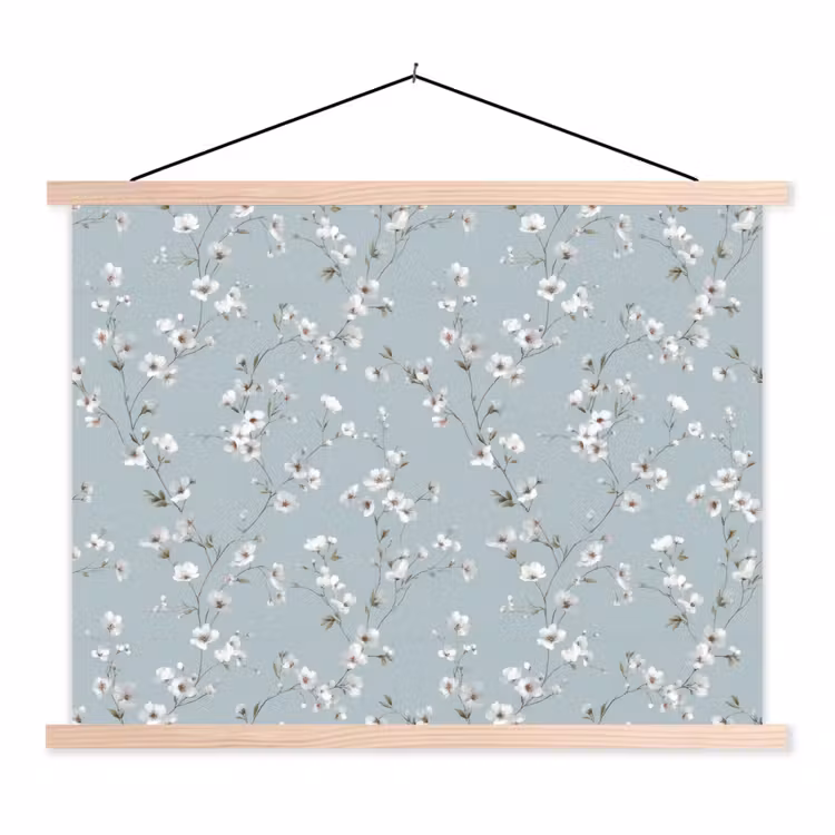 Klassiek - Bloemen - Blauw textielposter latten blank klein 122 -3d