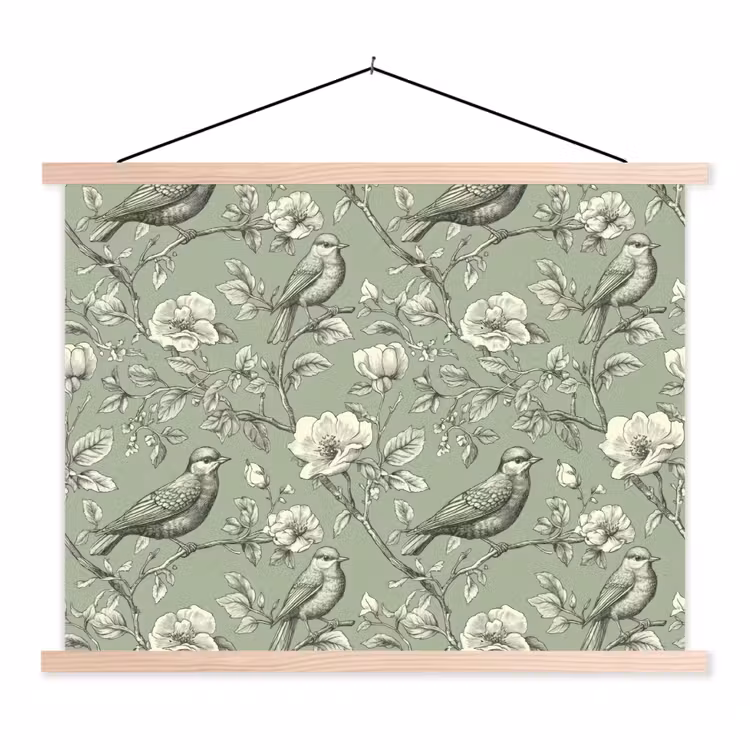 Klassiek - Botanisch - Groen textielposter latten blank klein 122 -3d