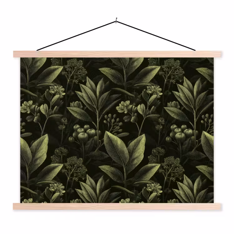 Klassiek - Donker - Botanisch - Planten textielposter latten blank klein 122 -3d