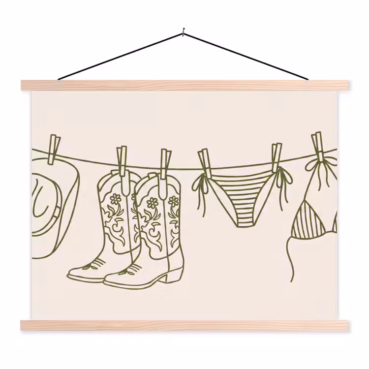Kleding - Waslijn - Zomer - Lijntekening - Groen textielposter latten blank klein -3d