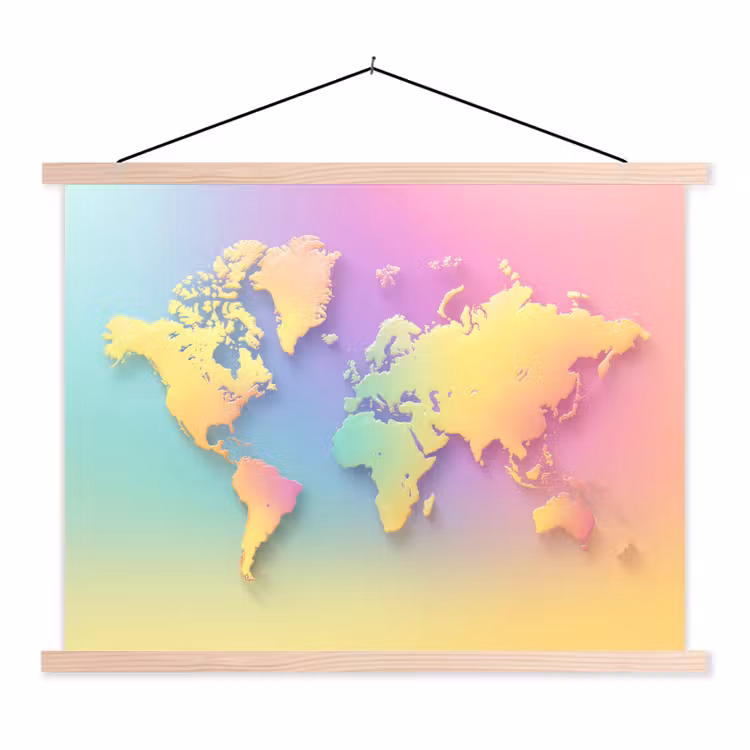Continenten - Pastelkleuren - Overloop textielposter latten blank klein -3d