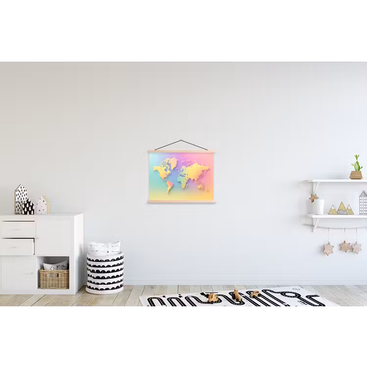 Continenten - Pastelkleuren - Overloop textielposter latten blank klein -kinderkamer
