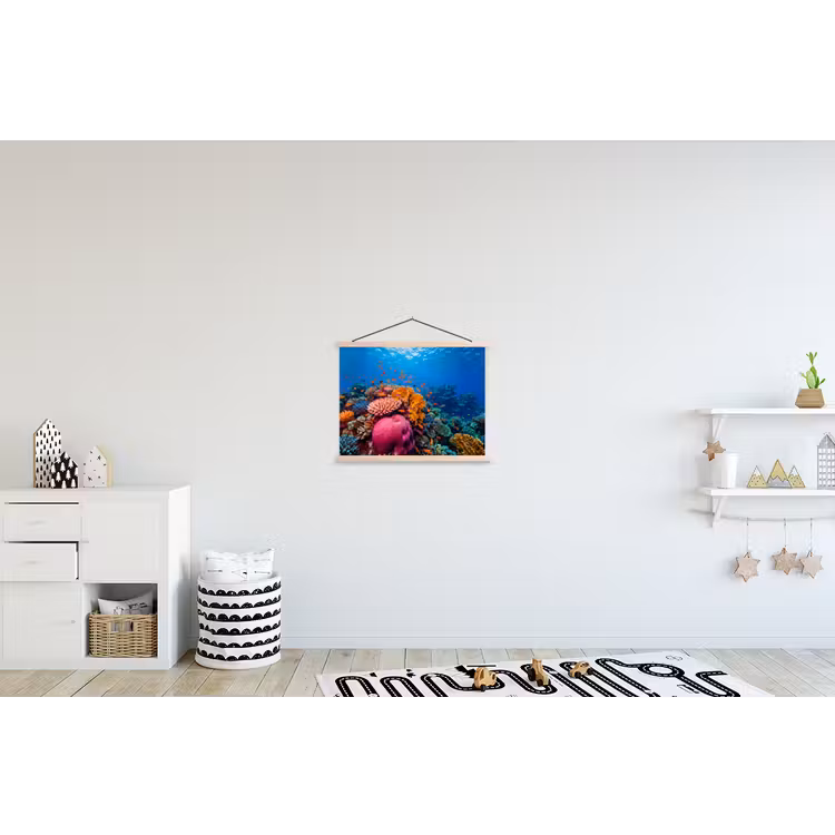 Koraal - Vissen - Oceaan - Natuur - Kleurrijk textielposter latten blank klein -kinderkamer
