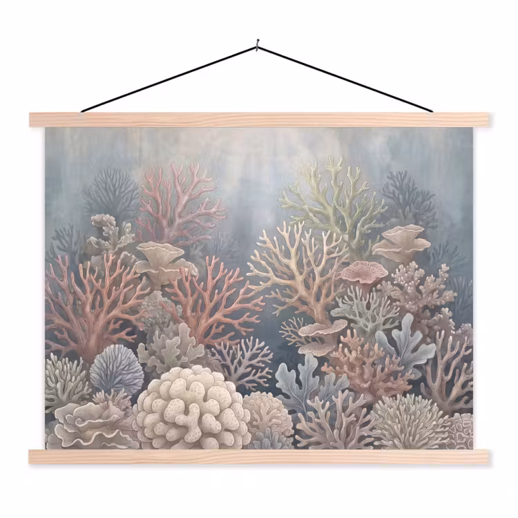 Koraal - Zeeleven - Onderwater - Illustratie - Natuur textielposter latten blank klein -3d