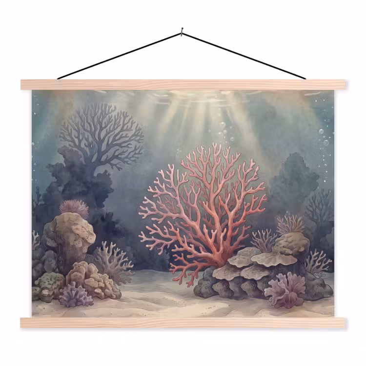 Koraal - Onderwater - Natuur - Roze textielposter latten blank klein -3d