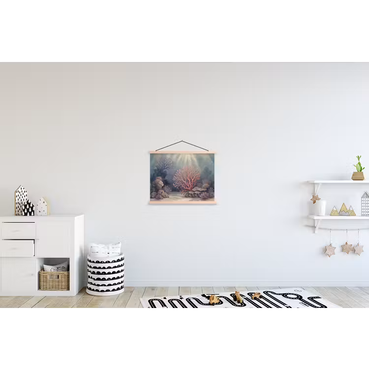 Koraal - Onderwater - Natuur - Roze textielposter latten blank klein -kinderkamer