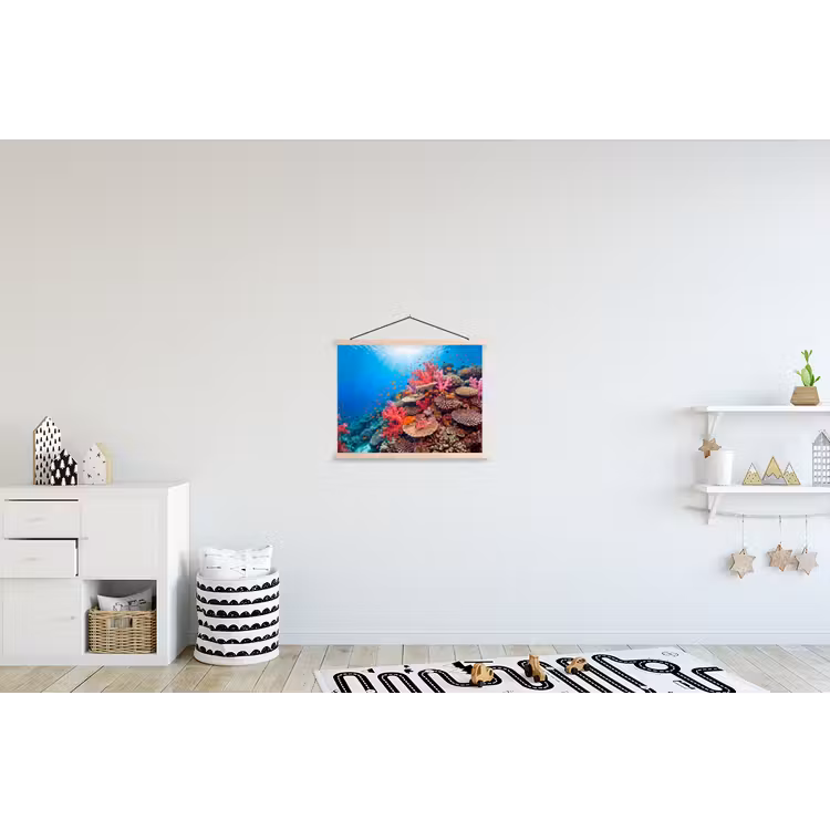 Koraalrif - Vissen - Onderwater - Tropisch - Rood textielposter latten blank klein -kinderkamer