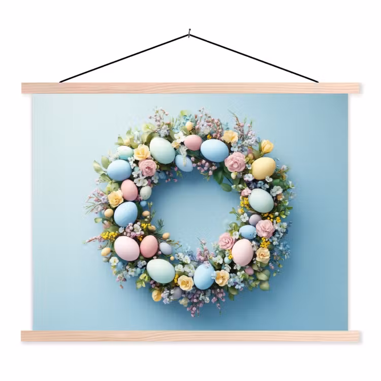 Krans - Eieren - Bloemen textielposter latten blank klein -3d