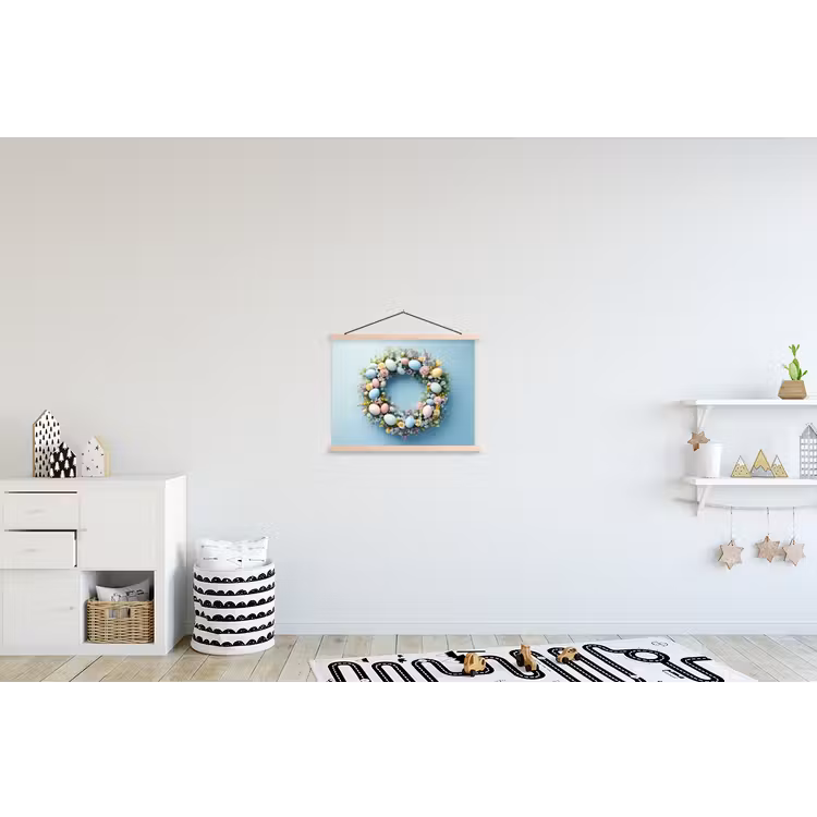 Krans - Eieren - Bloemen textielposter latten blank klein -kinderkamer