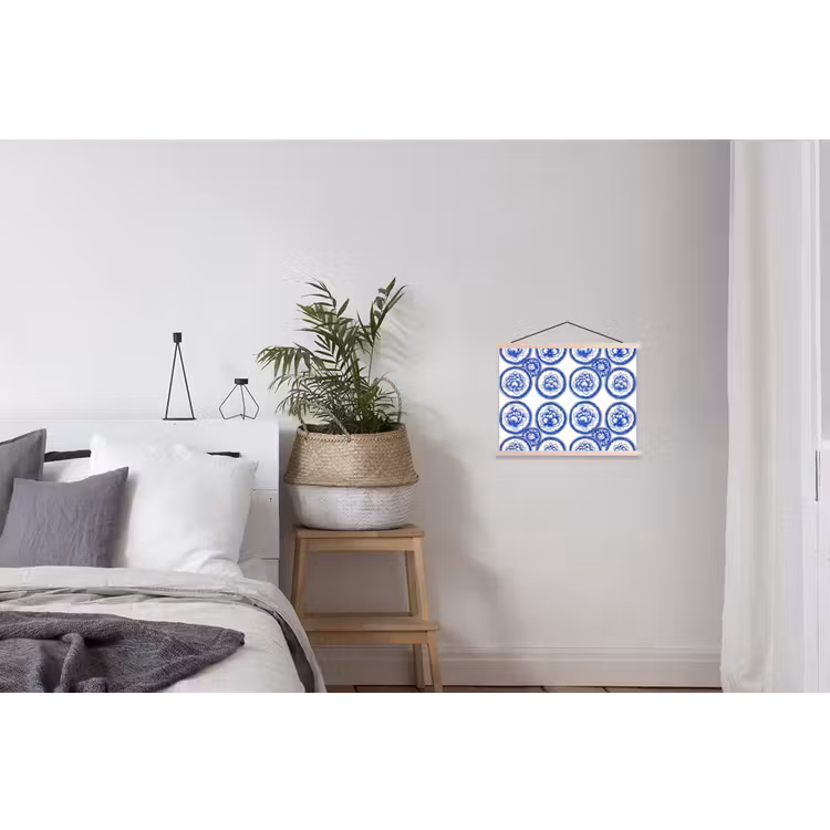Cirkels - Bloemen - Blauw textielposter latten blank klein 122 -woonkamer