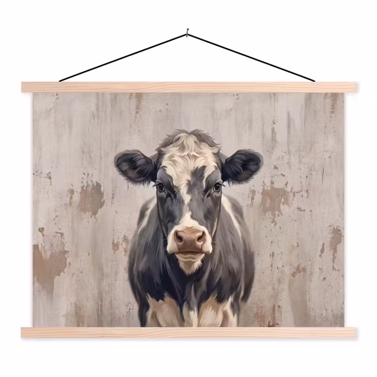 Koe - Portret - Dieren - Modern textielposter latten blank klein -3d