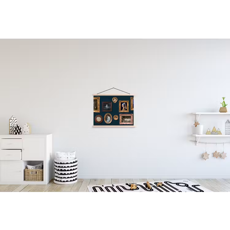 Kunst - Schilderijen - Decoratie - Klassiek - Groen textielposter latten blank klein -kinderkamer