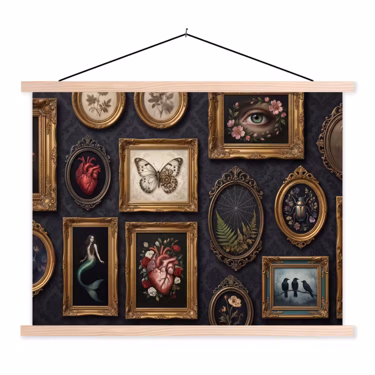 Kunst - Collectie - Vintage - Klassiek - Donker textielposter latten blank klein -3d