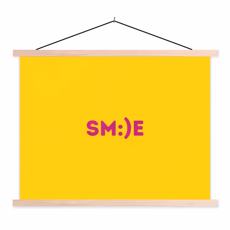 Smile - Roze - Geel textielposter latten blank klein -3d