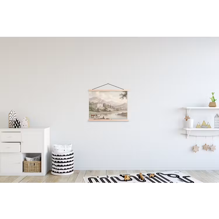Landhuis - Rivier - Vee textielposter latten blank klein -kinderkamer