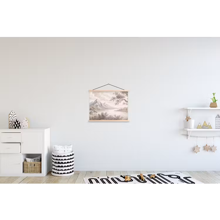 Landschap - Bergen - Meer - Natuur textielposter latten blank klein -kinderkamer