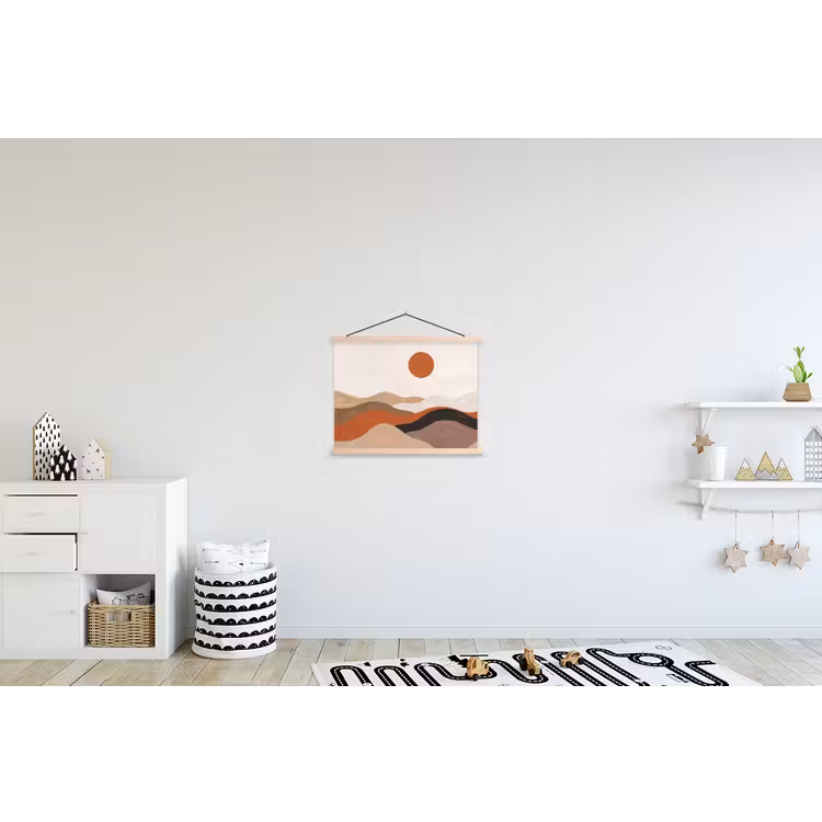 Landschap - Heuvels - Zon - Abstract - Oranje textielposter latten blank klein -kinderkamer