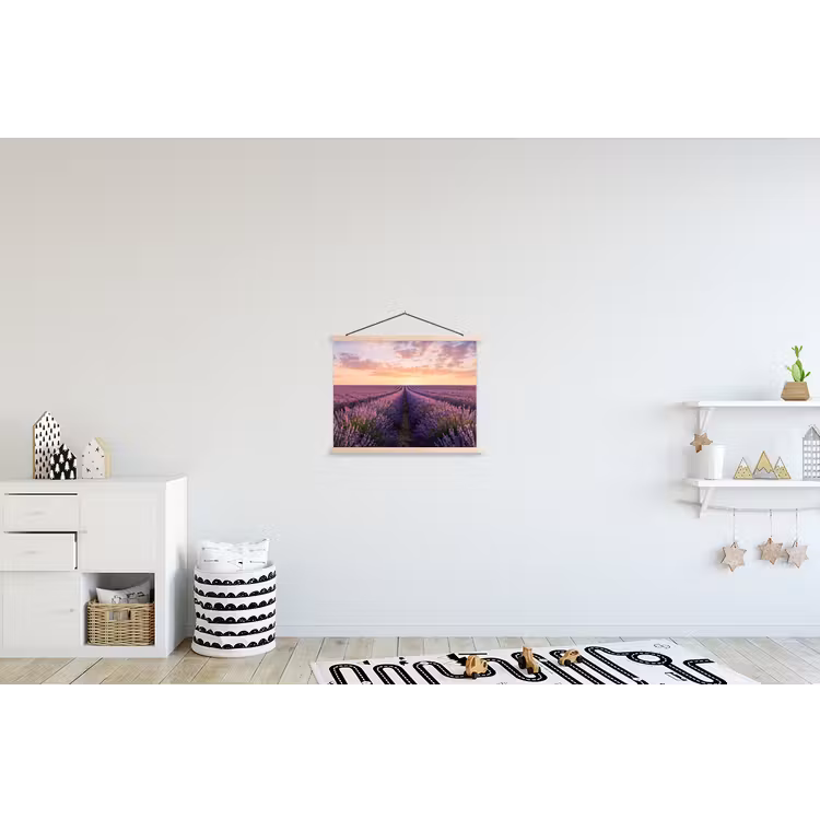 Landschap - Lavendelveld - Paars textielposter latten blank klein -kinderkamer