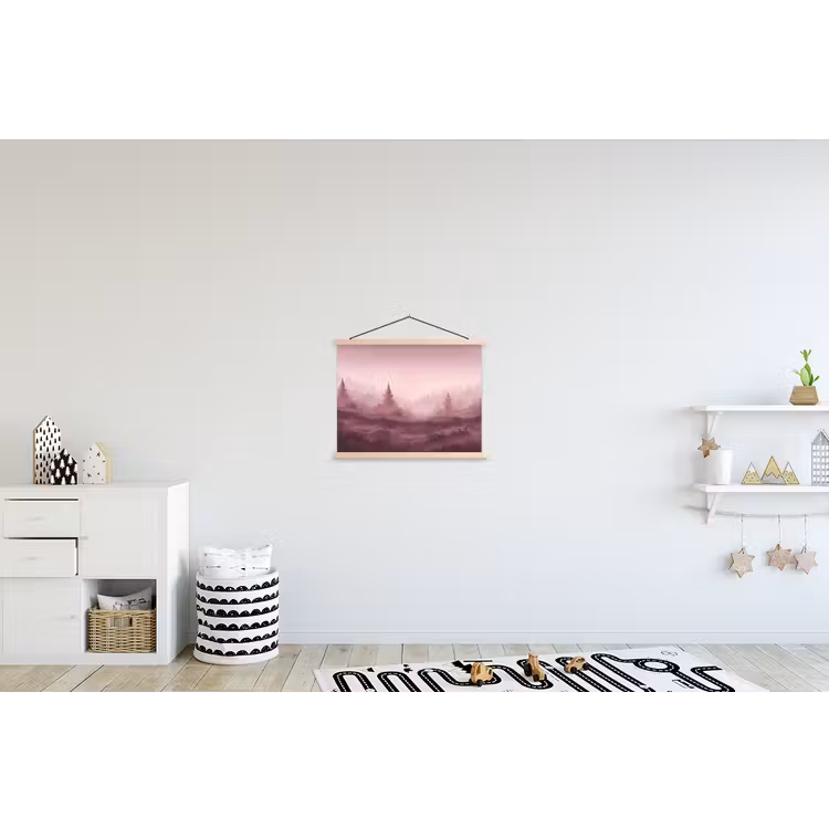 Landschap - Mistig - Roze textielposter latten blank klein -kinderkamer
