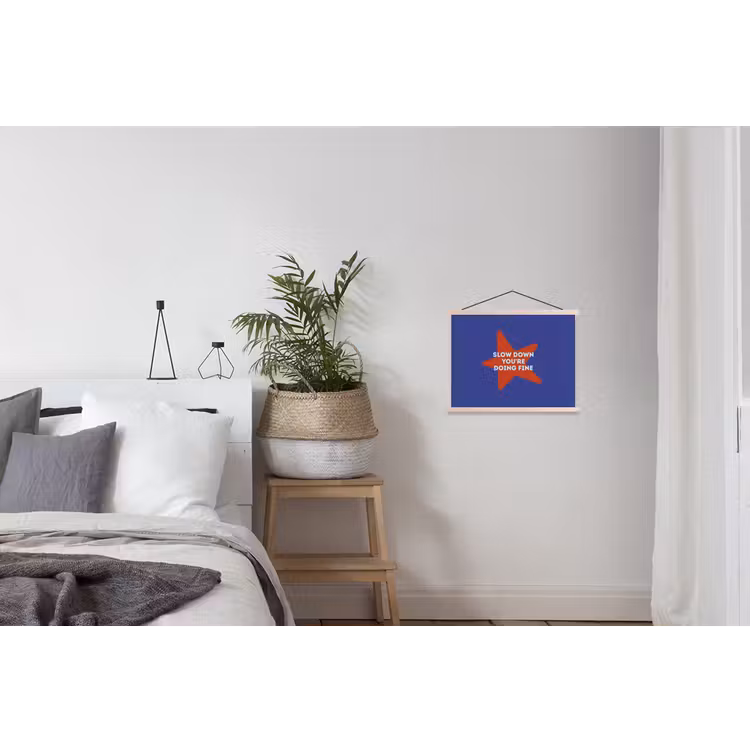 Slow down you're doing fine - Ster - Blauw textielposter latten blank klein -woonkamer