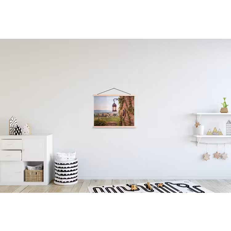 Lantaarn - Wijngaard - Landschap - Italiaans textielposter latten blank klein -kinderkamer