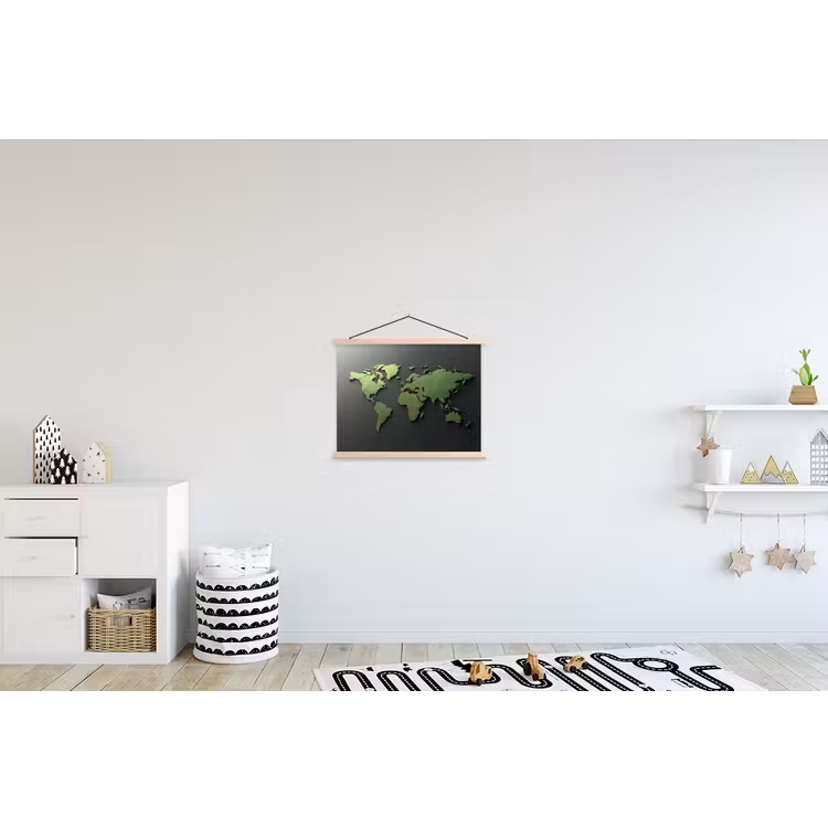 Leer - Groen - Wereldkaart textielposter latten blank klein -kinderkamer