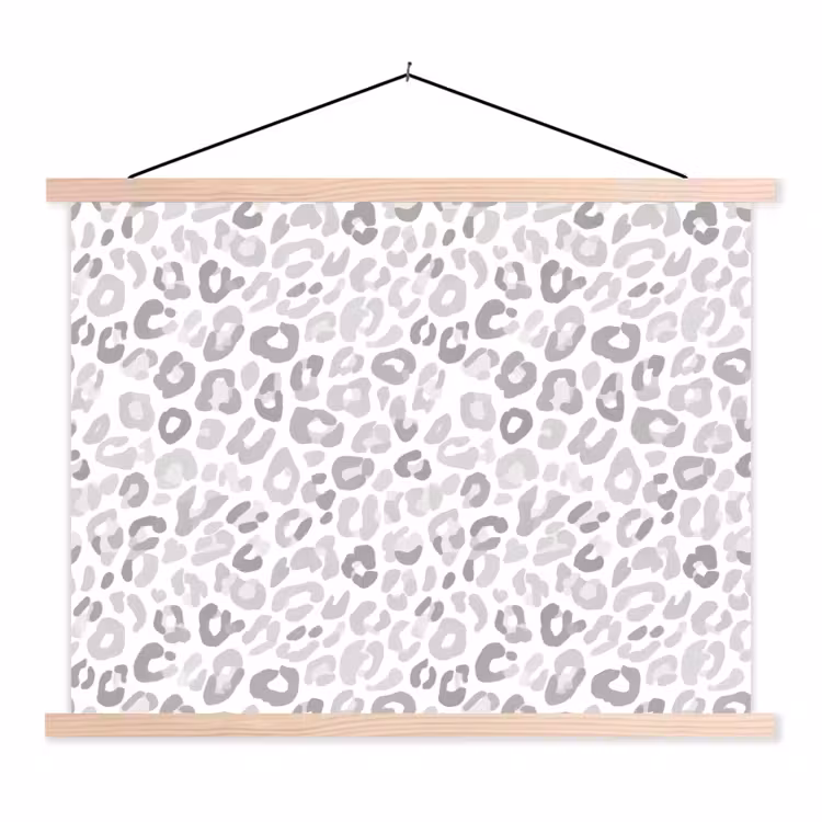 Luipaard - Motief - Grijs textielposter latten blank klein 122 -3d