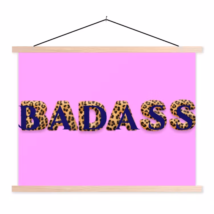 Felroze - Badass - Panterprint - Schaduw textielposter latten blank klein -3d