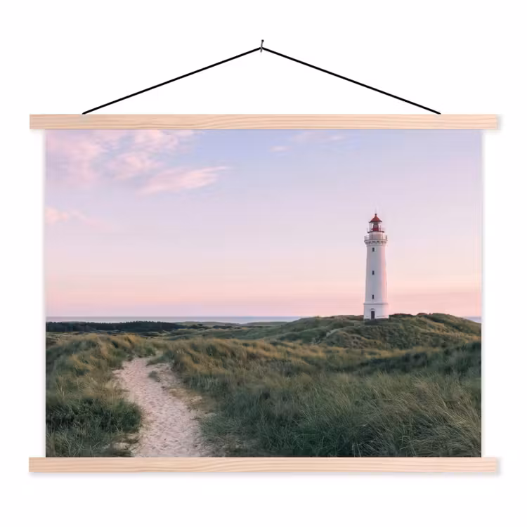 Vuurtoren - Duinlandschap - Zee textielposter latten blank klein -3d
