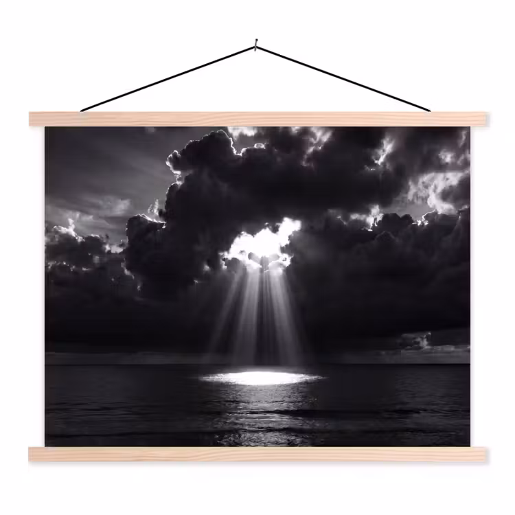 Licht - Wolken - Zee - Zwart-wit - Natuur textielposter latten blank klein -3d