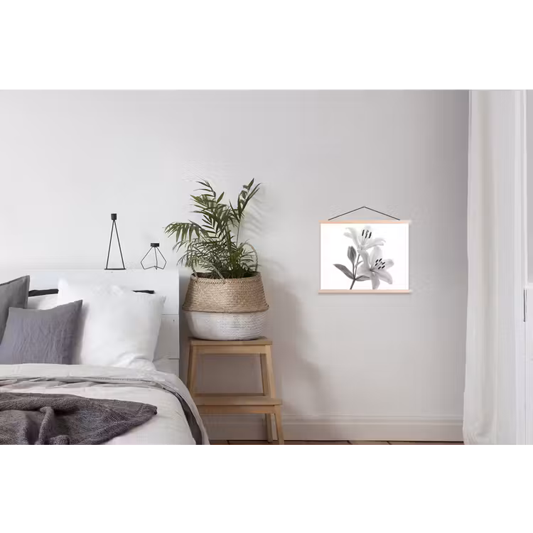 Lelies - Elegant - Zwart - Wit textielposter latten blank klein -woonkamer