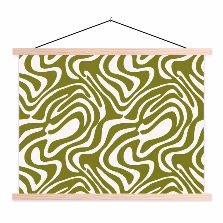 Lijnpatroon - Groen - Organisch textielposter latten blank klein 122 -3d