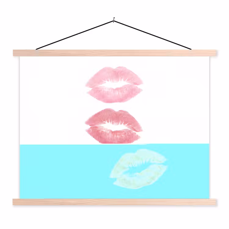 Lippen - Kusafdruk - Roze - Modern - Abstract textielposter latten blank klein -3d