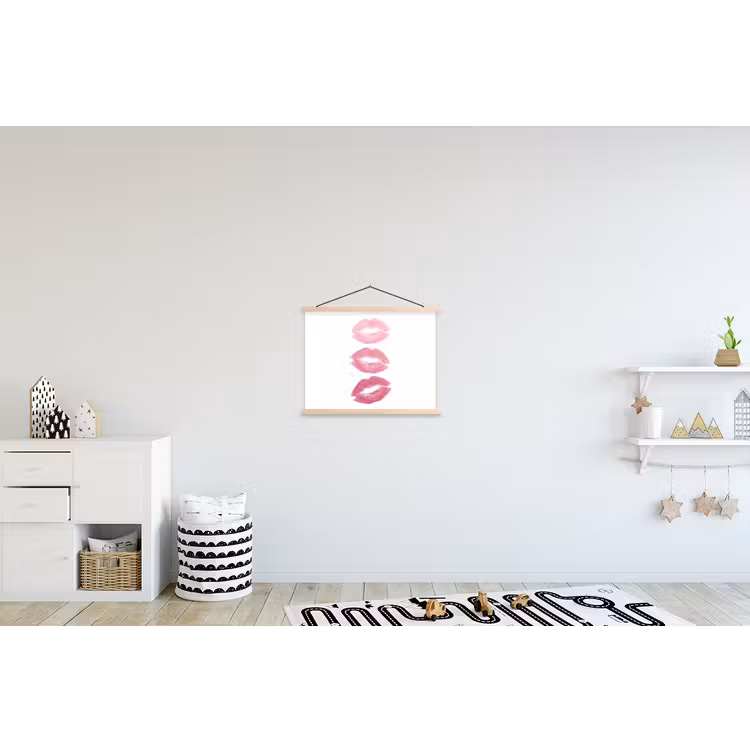 Lippen - Kusafdruk - Roze - Modern - Abstract textielposter latten blank klein -kinderkamer