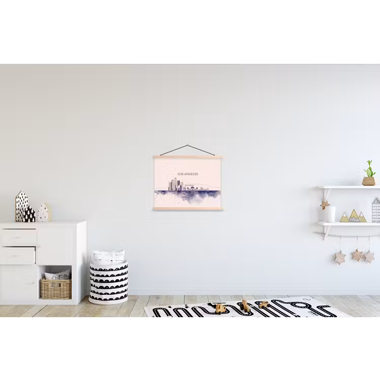 Los Angeles - Skyline - Architectuur - Aquarel - Blauw textielposter latten blank klein -kinderkamer