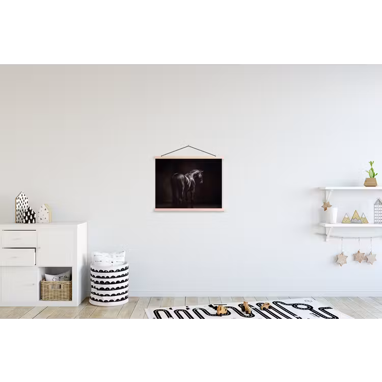 Krachtig - Paard - Donker textielposter latten blank klein -kinderkamer