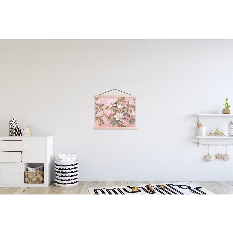 Magnolia's - Patroon - Roze textielposter latten blank klein -kinderkamer
