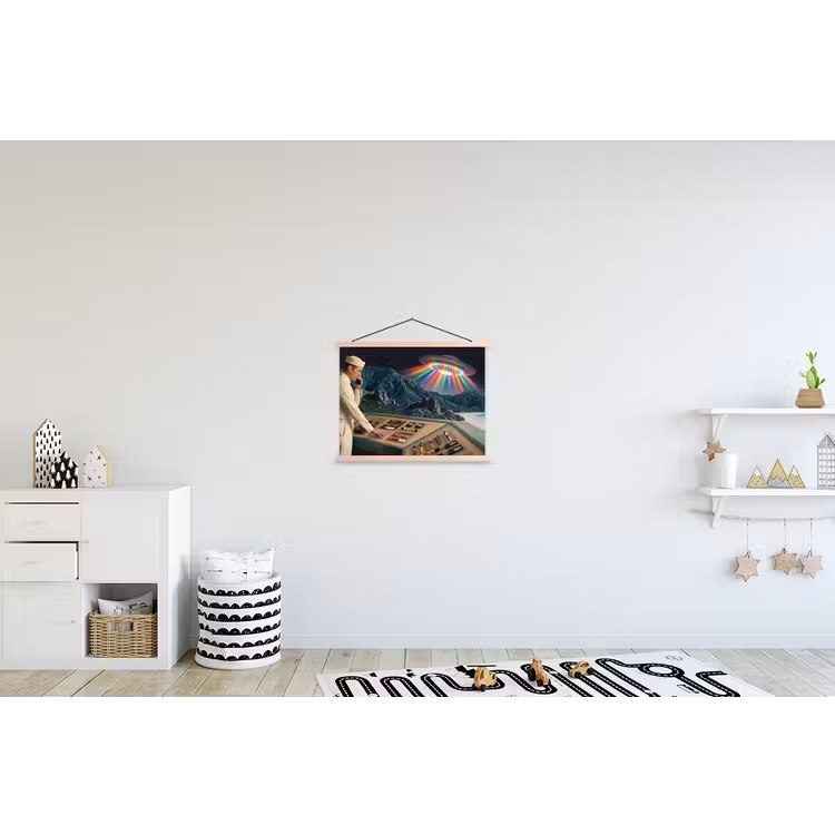 Stoffbild - Mann – Kontrollraum – Strand - Man - Controlekamer - Strand textielposter latten blank klein