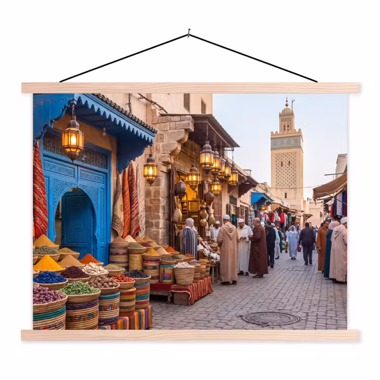 Stoffbild - Markt – Orientalisch – Farbenfroh - Markt - Oosters - Kleurrijk textielposter latten blank klein